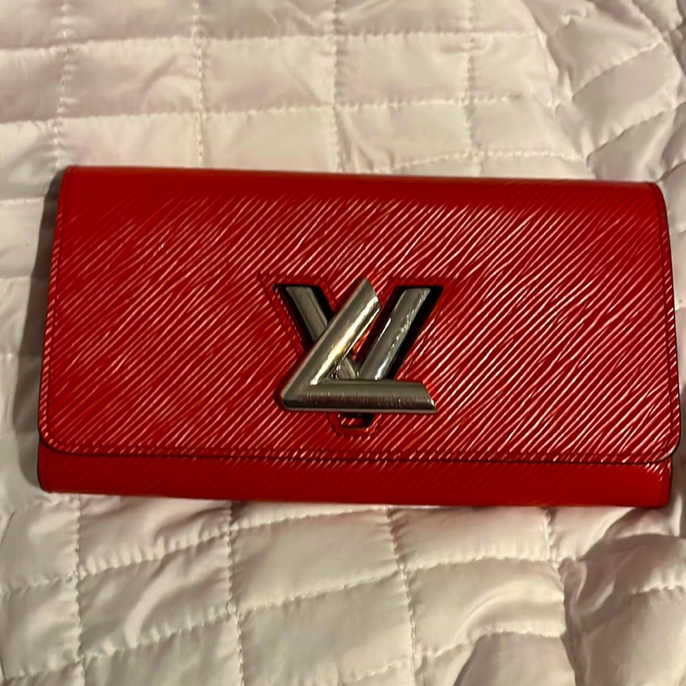 RARE authentic Louis Vuitton red epi leather twist lock  long wallet